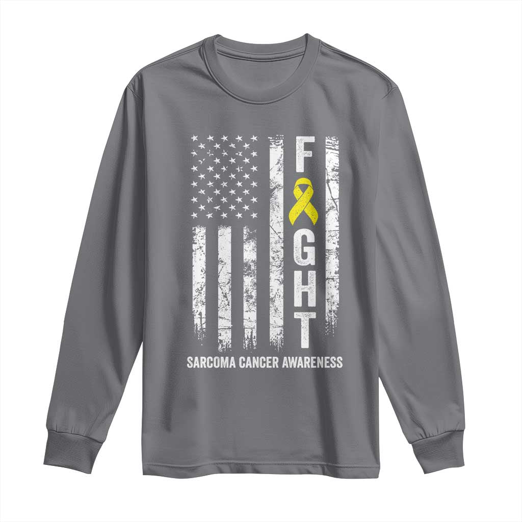 Fight Sarcoma Cancer Support Long Sleeve Shirt Yellow Ribbon Vintage American Flag