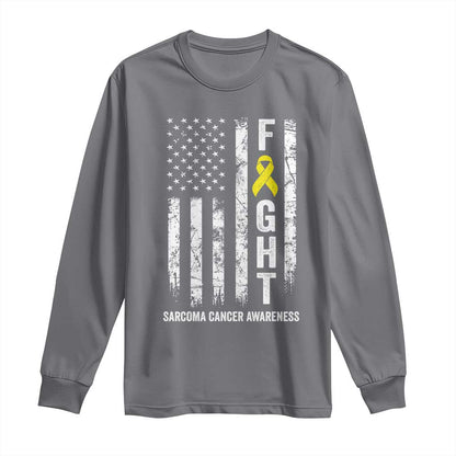Fight Sarcoma Cancer Support Long Sleeve Shirt Yellow Ribbon Vintage American Flag