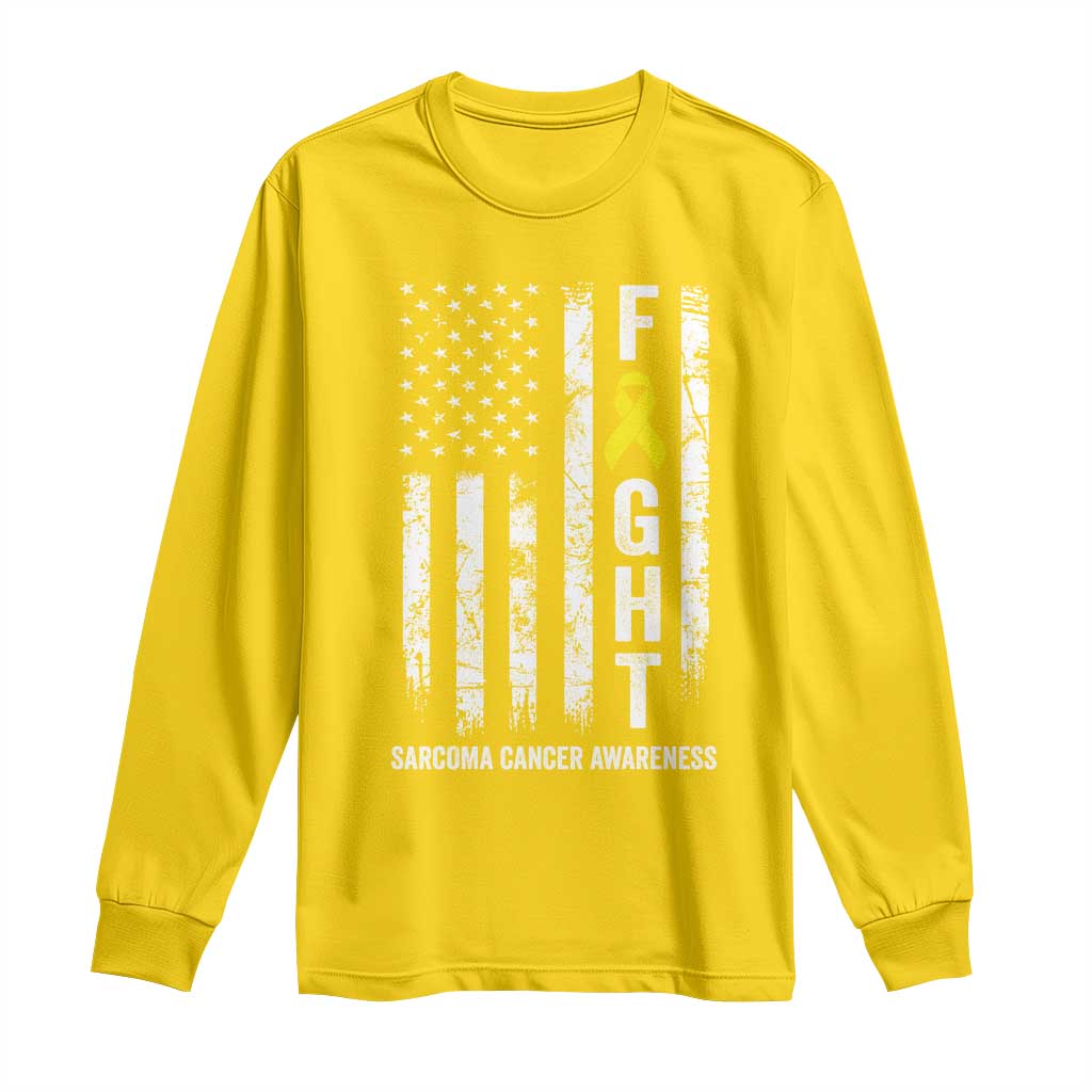 Fight Sarcoma Cancer Support Long Sleeve Shirt Yellow Ribbon Vintage American Flag