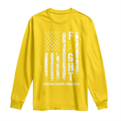 Fight Sarcoma Cancer Support Long Sleeve Shirt Yellow Ribbon Vintage American Flag