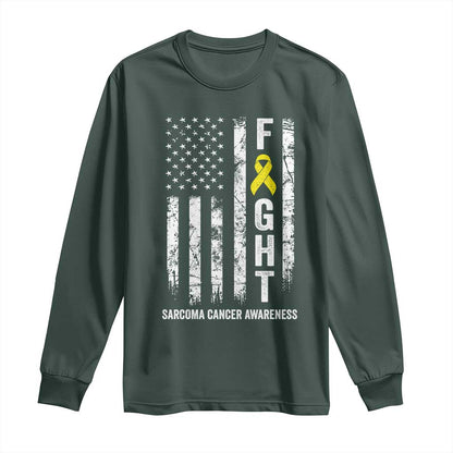 Fight Sarcoma Cancer Support Long Sleeve Shirt Yellow Ribbon Vintage American Flag