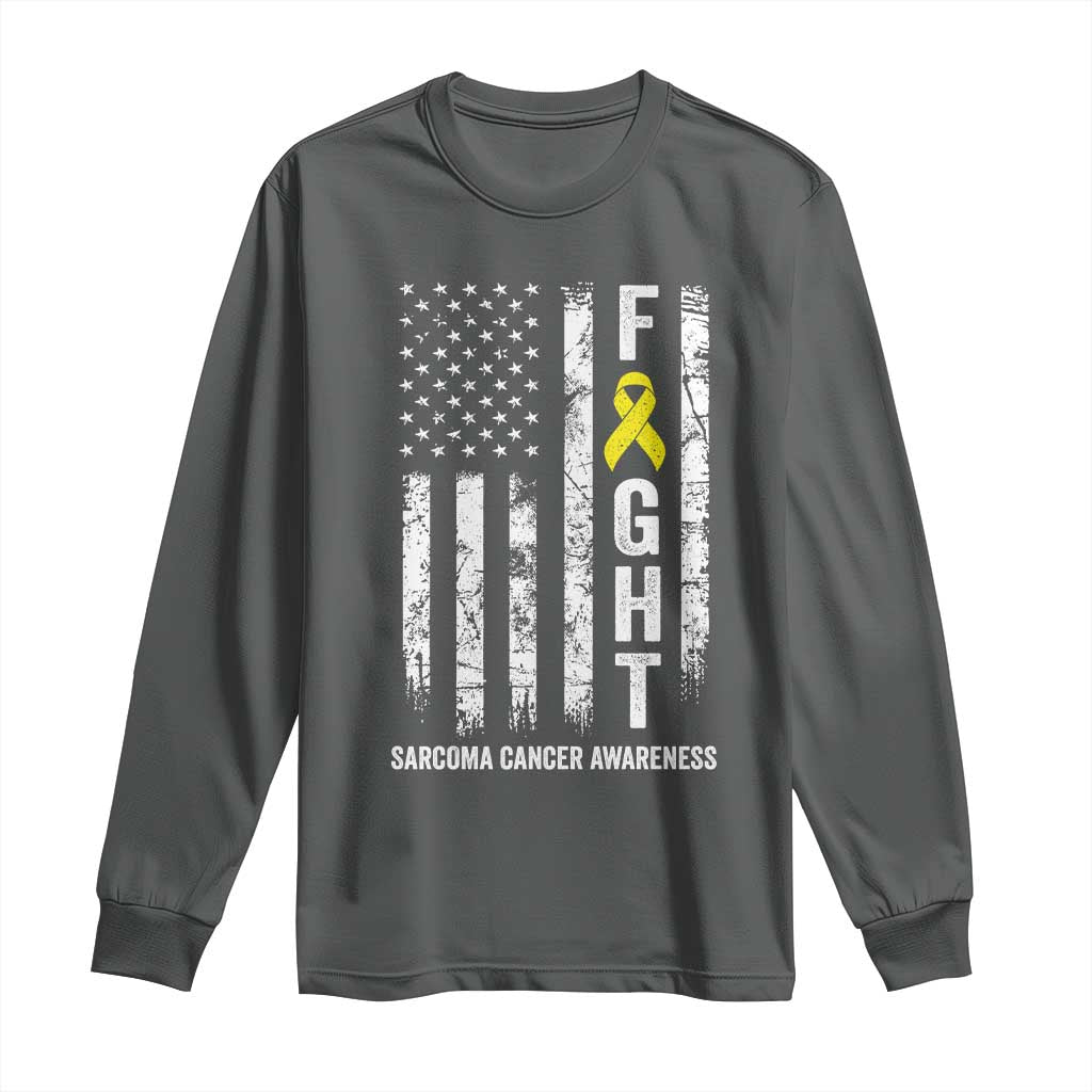Fight Sarcoma Cancer Support Long Sleeve Shirt Yellow Ribbon Vintage American Flag