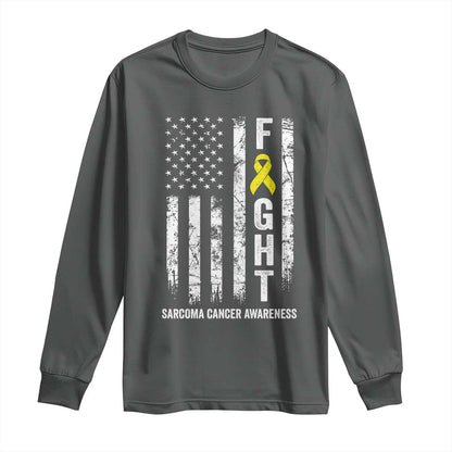 Fight Sarcoma Cancer Support Long Sleeve Shirt Yellow Ribbon Vintage American Flag