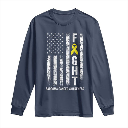 Fight Sarcoma Cancer Support Long Sleeve Shirt Yellow Ribbon Vintage American Flag