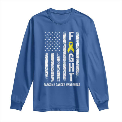 Fight Sarcoma Cancer Support Long Sleeve Shirt Yellow Ribbon Vintage American Flag