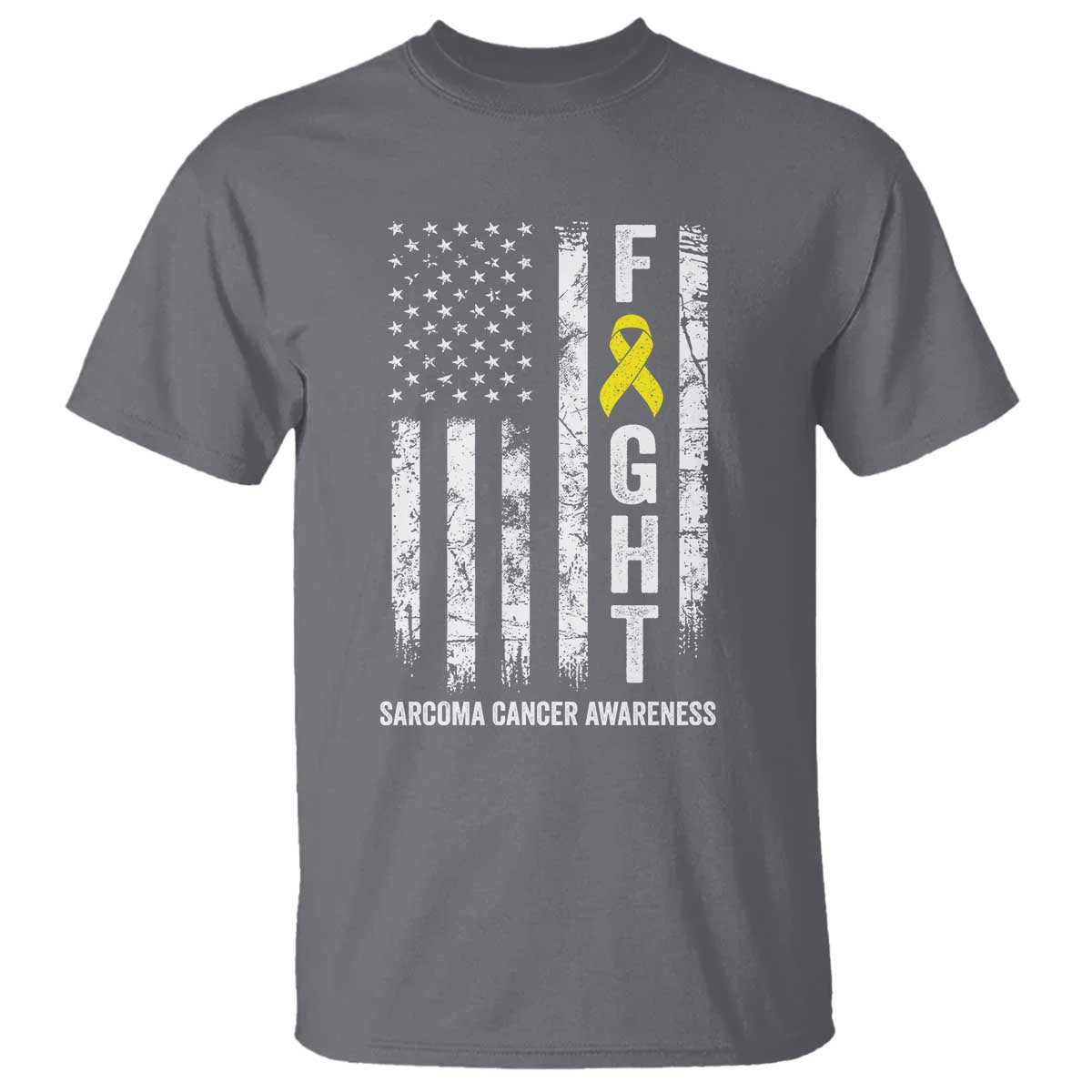 Fight Sarcoma Cancer Support T Shirt Yellow Ribbon Vintage American Flag