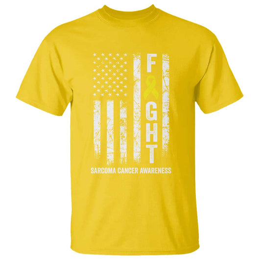 Fight Sarcoma Cancer Support T Shirt Yellow Ribbon Vintage American Flag
