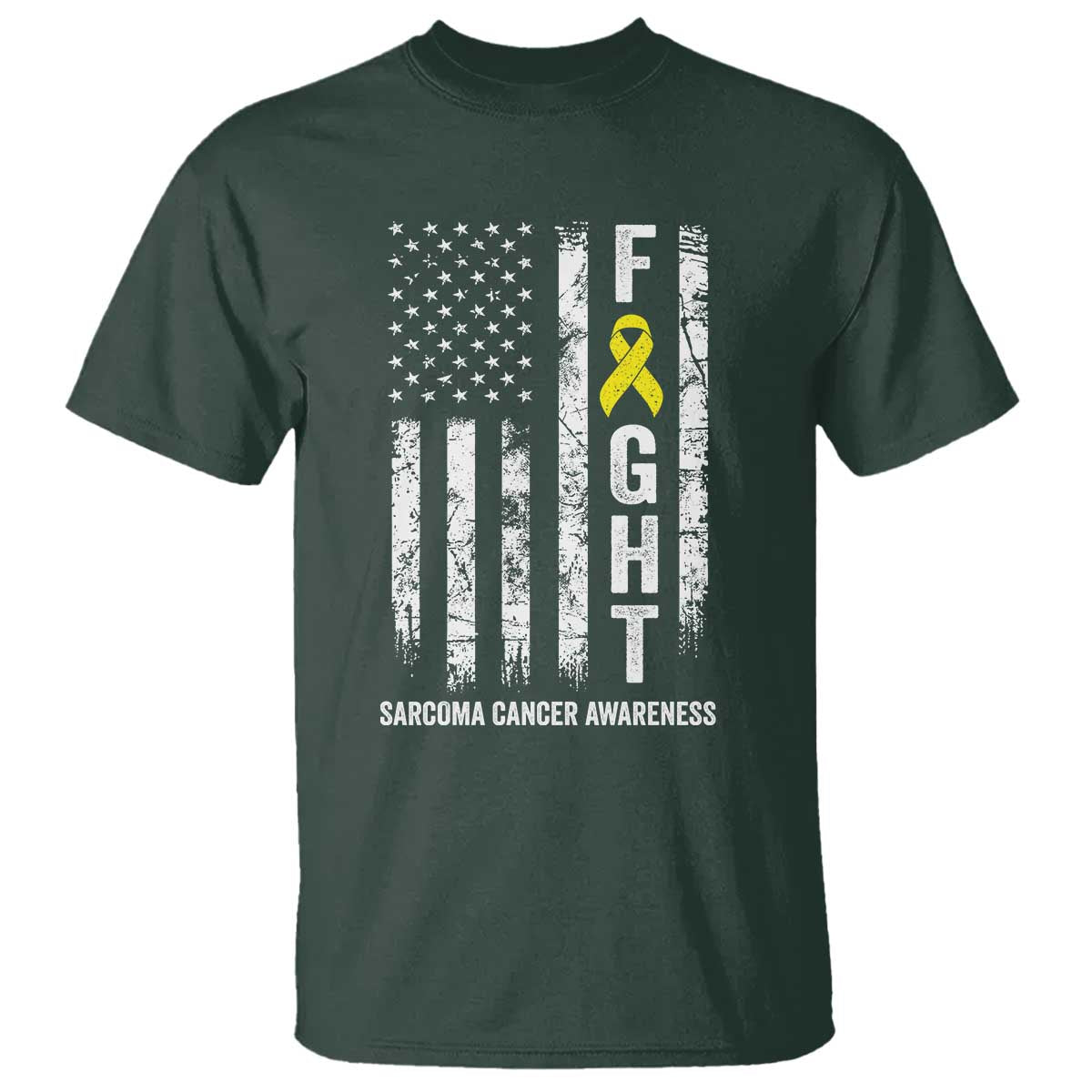 Fight Sarcoma Cancer Support T Shirt Yellow Ribbon Vintage American Flag