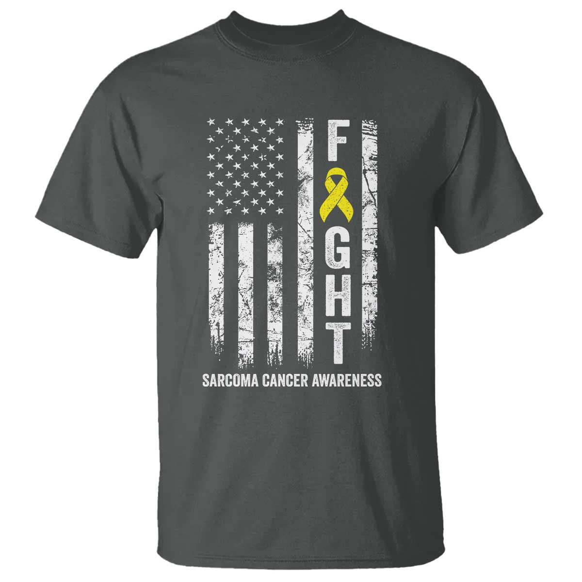 Fight Sarcoma Cancer Support T Shirt Yellow Ribbon Vintage American Flag