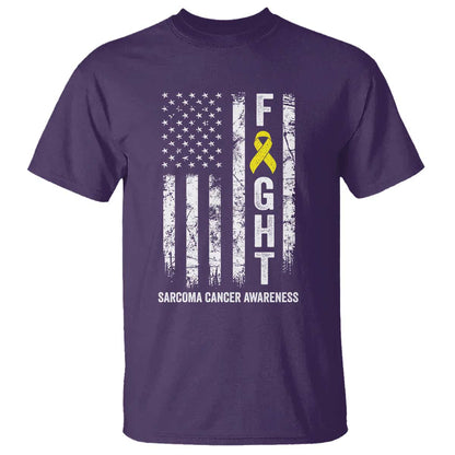 Fight Sarcoma Cancer Support T Shirt Yellow Ribbon Vintage American Flag