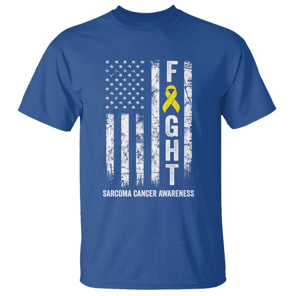 Fight Sarcoma Cancer Support T Shirt Yellow Ribbon Vintage American Flag