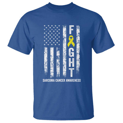 Fight Sarcoma Cancer Support T Shirt Yellow Ribbon Vintage American Flag