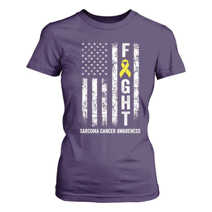 Fight Sarcoma Cancer Support T Shirt For Women Yellow Ribbon Vintage American Flag