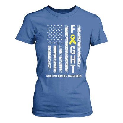 Fight Sarcoma Cancer Support T Shirt For Women Yellow Ribbon Vintage American Flag