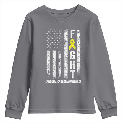 Fight Sarcoma Cancer Support Youth Sweatshirt Yellow Ribbon Vintage American Flag