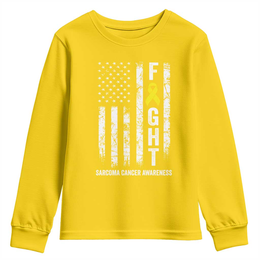 Fight Sarcoma Cancer Support Youth Sweatshirt Yellow Ribbon Vintage American Flag