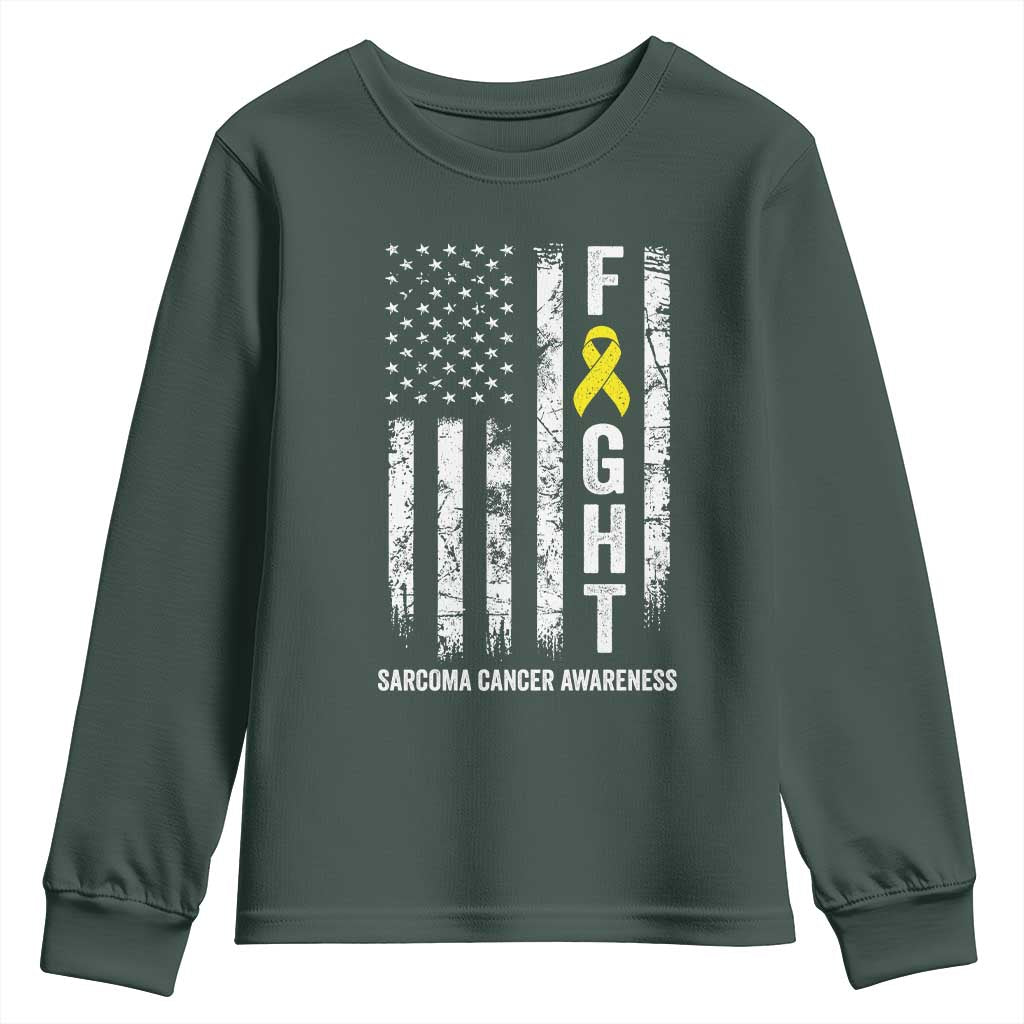 Fight Sarcoma Cancer Support Youth Sweatshirt Yellow Ribbon Vintage American Flag
