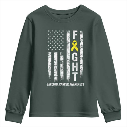 Fight Sarcoma Cancer Support Youth Sweatshirt Yellow Ribbon Vintage American Flag