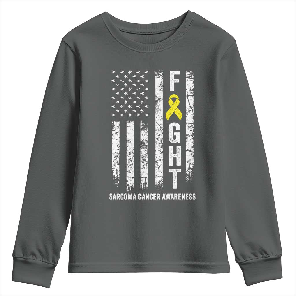 Fight Sarcoma Cancer Support Youth Sweatshirt Yellow Ribbon Vintage American Flag