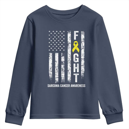 Fight Sarcoma Cancer Support Youth Sweatshirt Yellow Ribbon Vintage American Flag