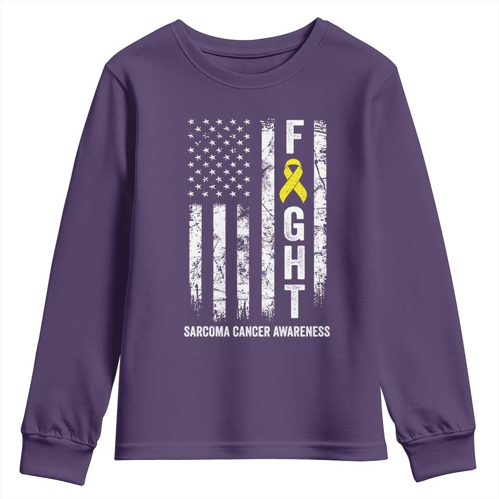 Fight Sarcoma Cancer Support Youth Sweatshirt Yellow Ribbon Vintage American Flag