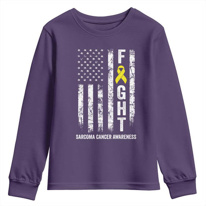 Fight Sarcoma Cancer Support Youth Sweatshirt Yellow Ribbon Vintage American Flag