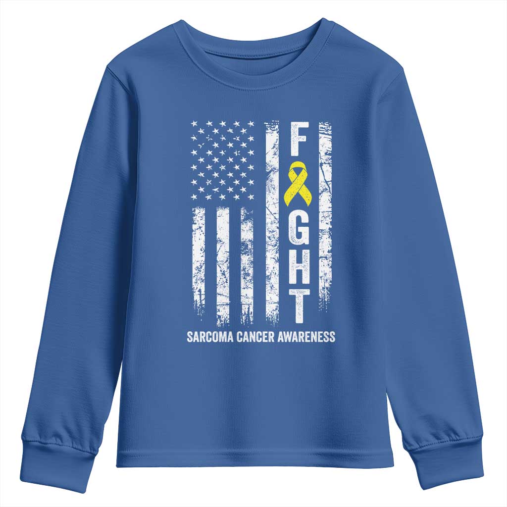 Fight Sarcoma Cancer Support Youth Sweatshirt Yellow Ribbon Vintage American Flag