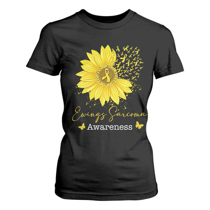 Ewings Sarcoma Support T Shirt For Women Yellow Flower Petal Ribbons Sunflower