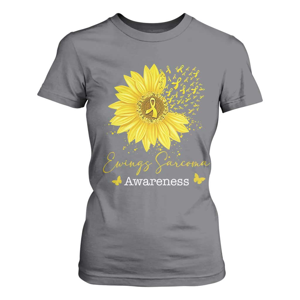 Ewings Sarcoma Support T Shirt For Women Yellow Flower Petal Ribbons Sunflower