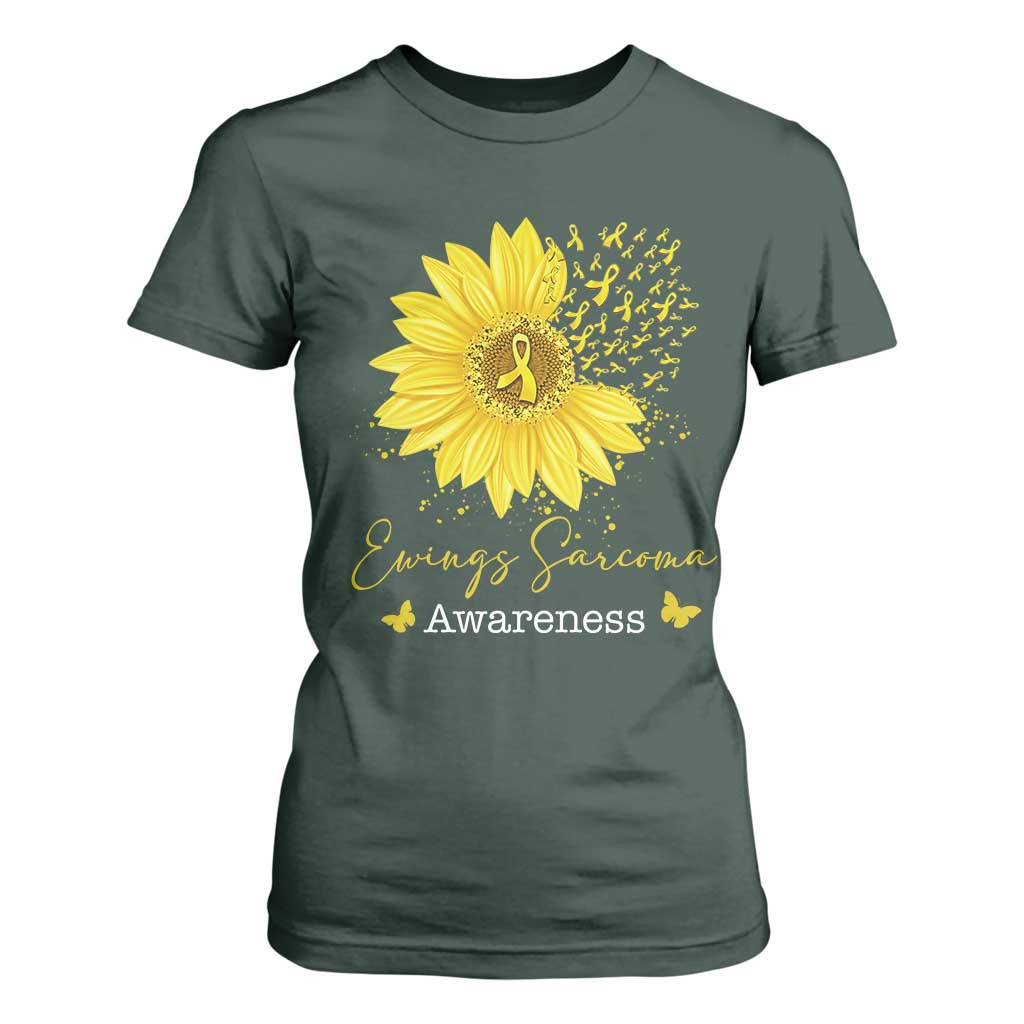 Ewings Sarcoma Support T Shirt For Women Yellow Flower Petal Ribbons Sunflower