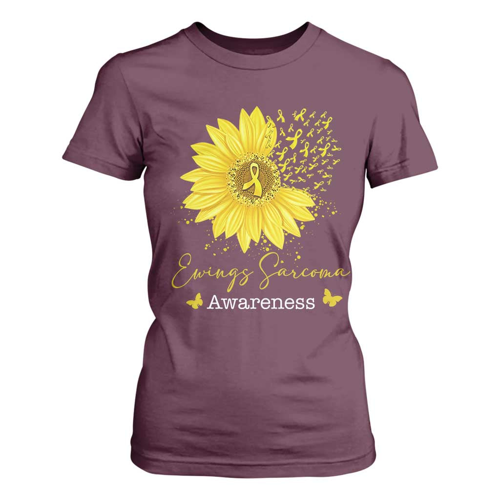 Ewings Sarcoma Support T Shirt For Women Yellow Flower Petal Ribbons Sunflower