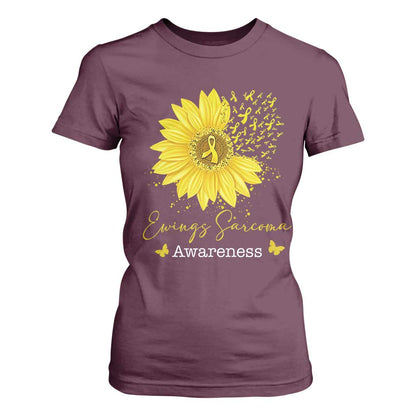 Ewings Sarcoma Support T Shirt For Women Yellow Flower Petal Ribbons Sunflower
