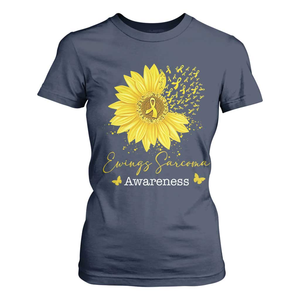 Ewings Sarcoma Support T Shirt For Women Yellow Flower Petal Ribbons Sunflower