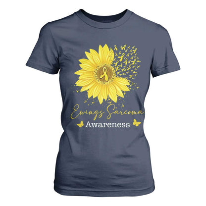 Ewings Sarcoma Support T Shirt For Women Yellow Flower Petal Ribbons Sunflower