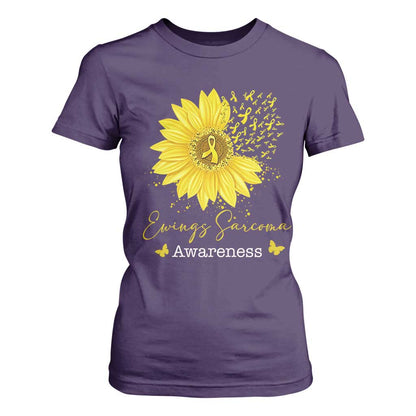 Ewings Sarcoma Support T Shirt For Women Yellow Flower Petal Ribbons Sunflower