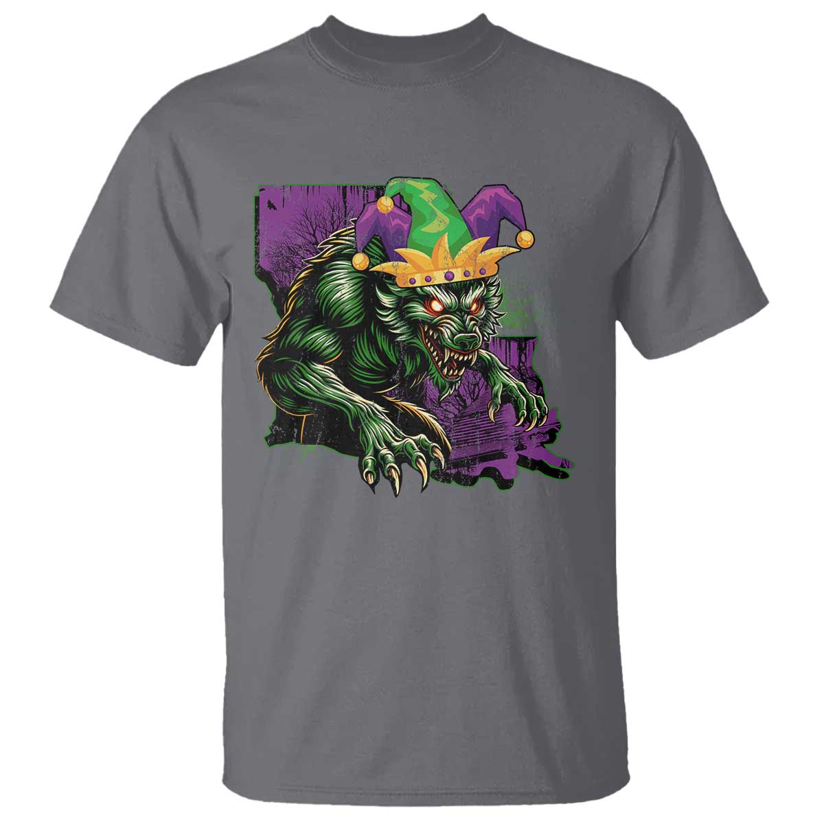 funny-mardi-gras-rougarou-t-shirt-cryptids-of-louisiana-jester-hat