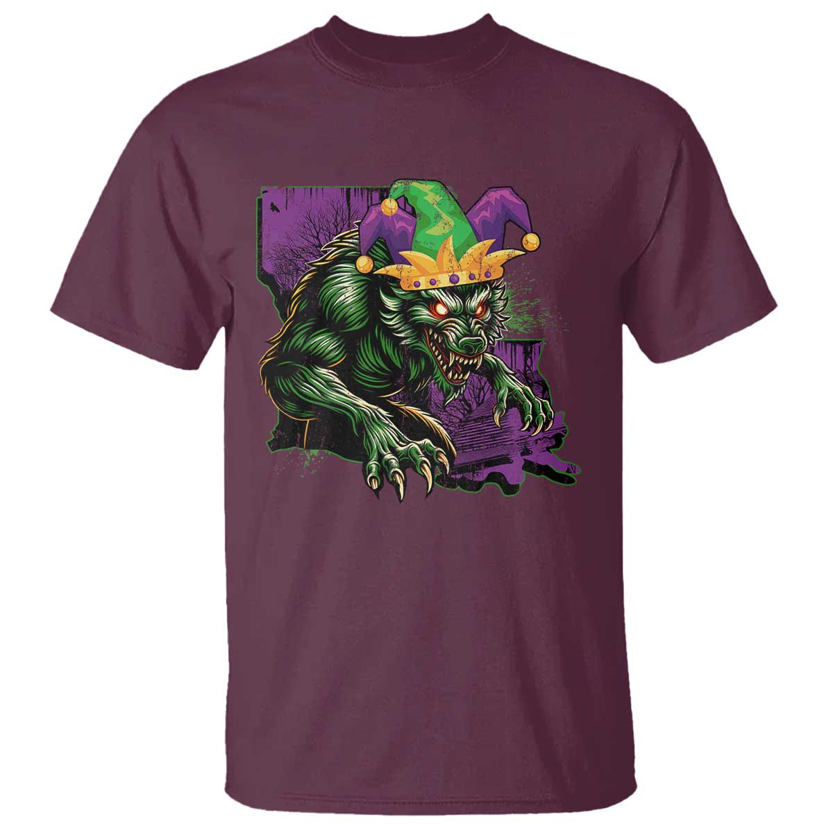 funny-mardi-gras-rougarou-t-shirt-cryptids-of-louisiana-jester-hat