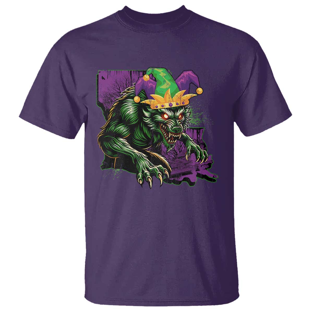 funny-mardi-gras-rougarou-t-shirt-cryptids-of-louisiana-jester-hat