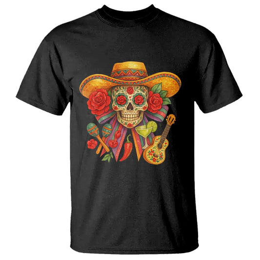 funny-cinco-de-mayo-sugar-skull-sombrero-hat-bow-t-shirt