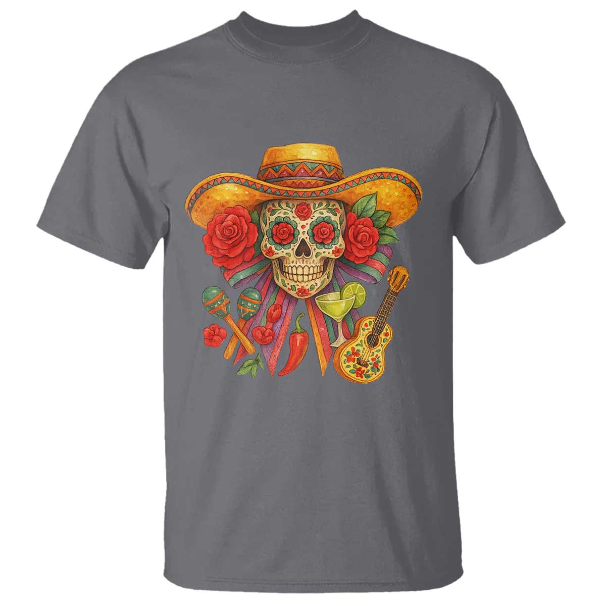 funny-cinco-de-mayo-sugar-skull-sombrero-hat-bow-t-shirt