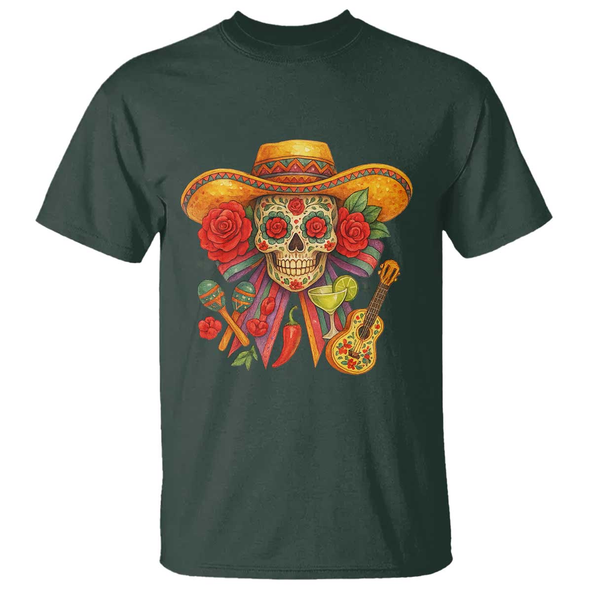 funny-cinco-de-mayo-sugar-skull-sombrero-hat-bow-t-shirt