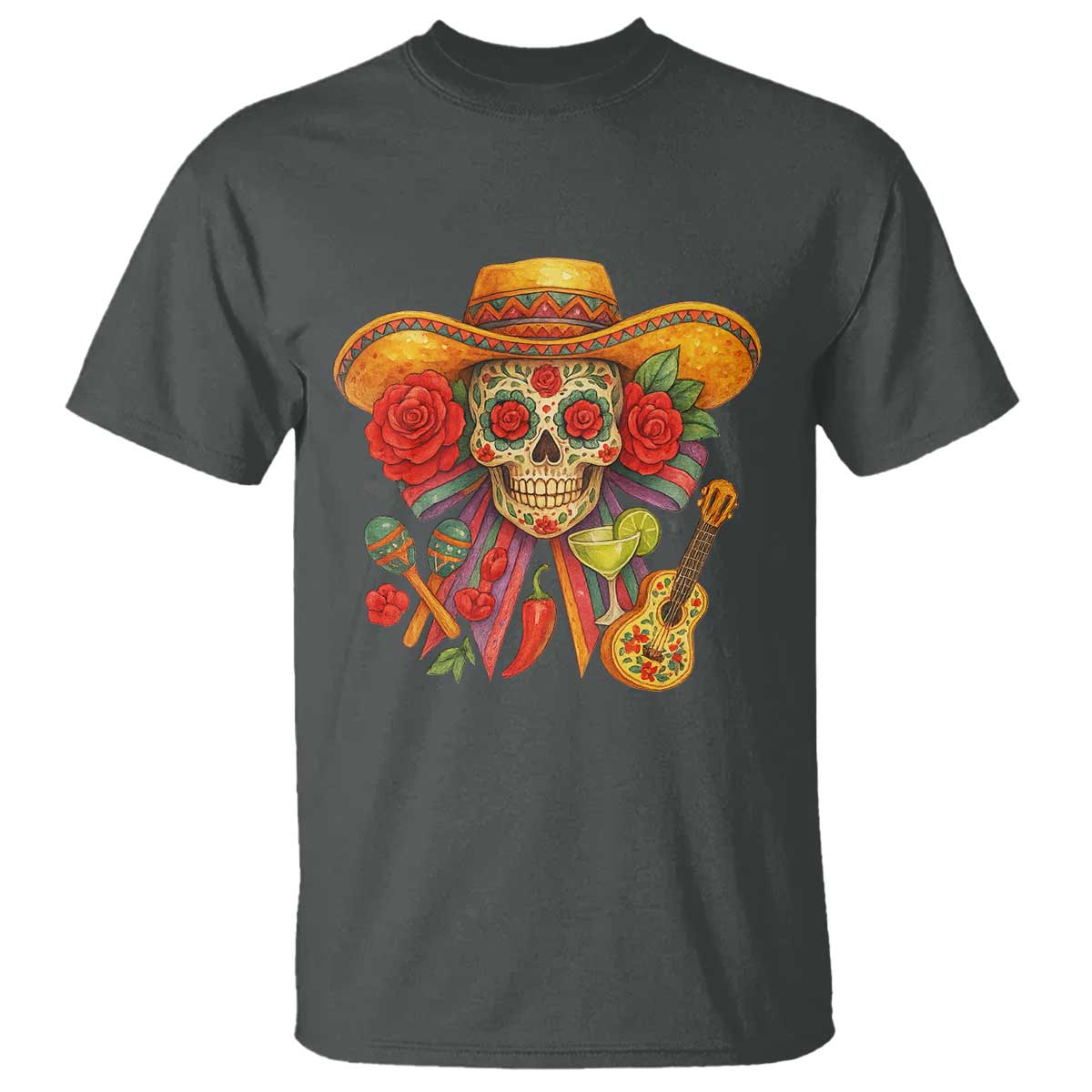 funny-cinco-de-mayo-sugar-skull-sombrero-hat-bow-t-shirt