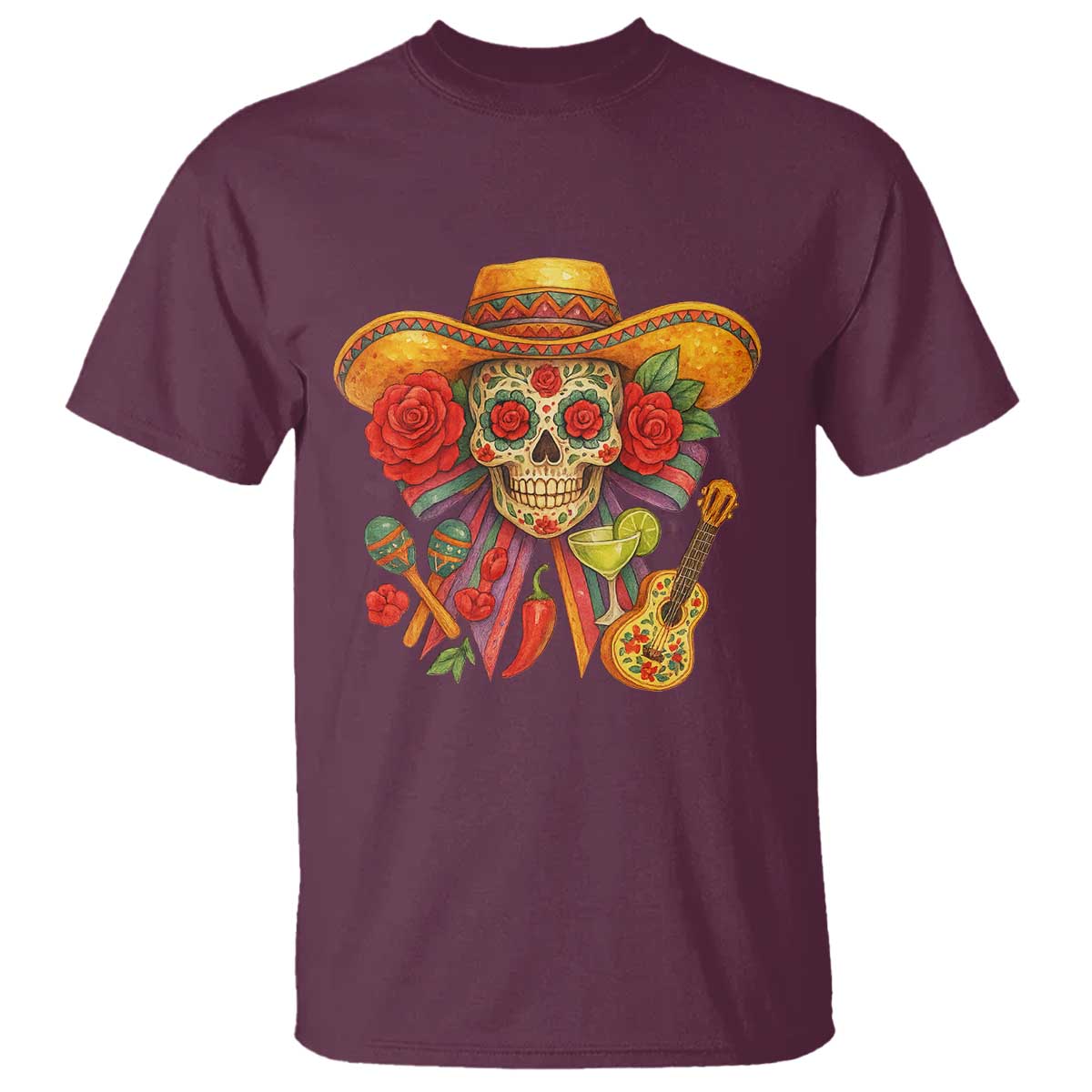 funny-cinco-de-mayo-sugar-skull-sombrero-hat-bow-t-shirt