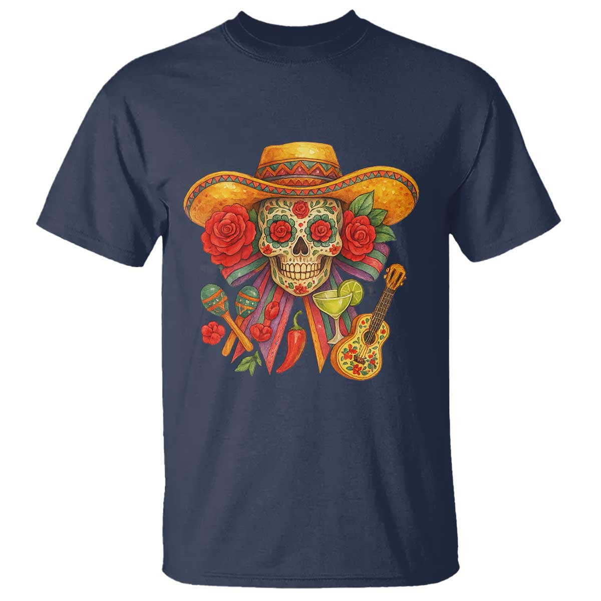 funny-cinco-de-mayo-sugar-skull-sombrero-hat-bow-t-shirt