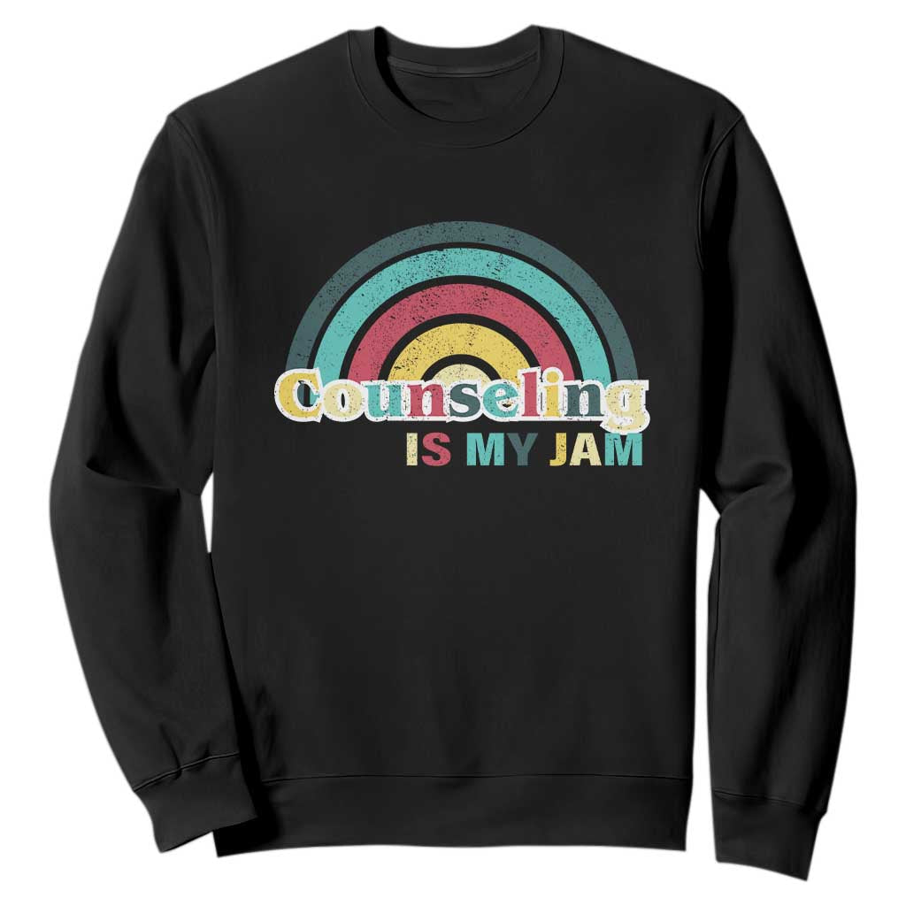 Mental Illness Support Sweatshirt Couseling Is My Jam Retro Groove Rainbow