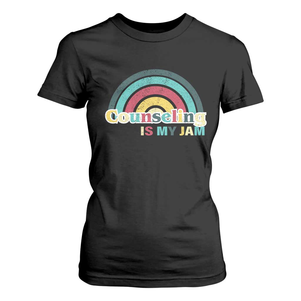 Mental Illness Support T Shirt For Women Couseling Is My Jam Retro Groove Rainbow