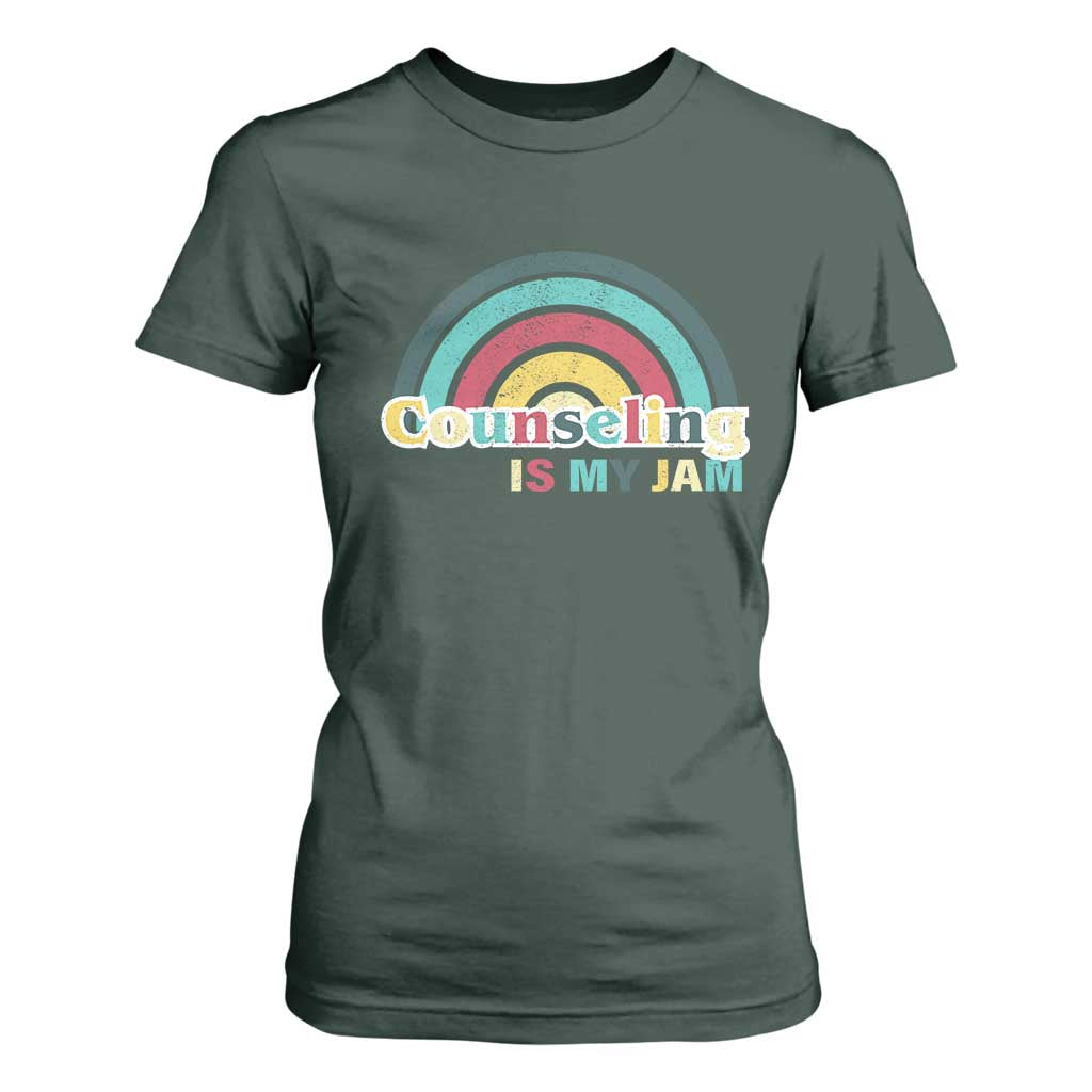 Mental Illness Support T Shirt For Women Couseling Is My Jam Retro Groove Rainbow