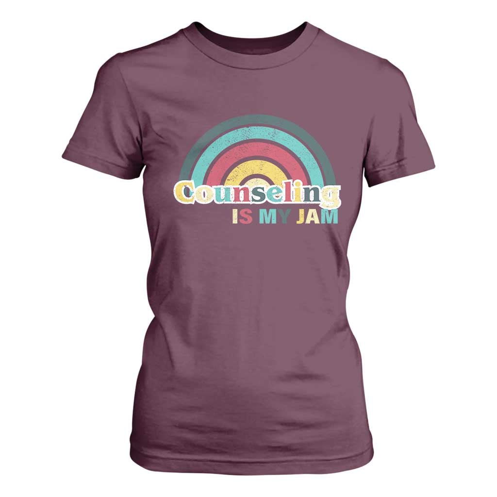 Mental Illness Support T Shirt For Women Couseling Is My Jam Retro Groove Rainbow