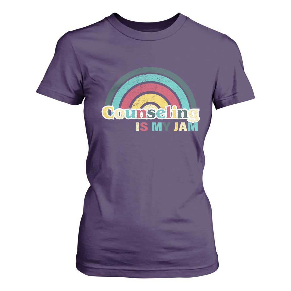 Mental Illness Support T Shirt For Women Couseling Is My Jam Retro Groove Rainbow