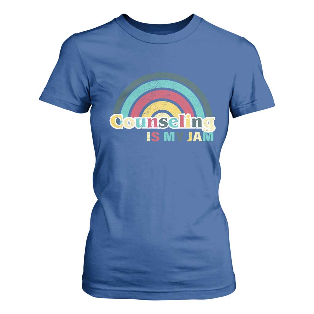 Mental Illness Support T Shirt For Women Couseling Is My Jam Retro Groove Rainbow